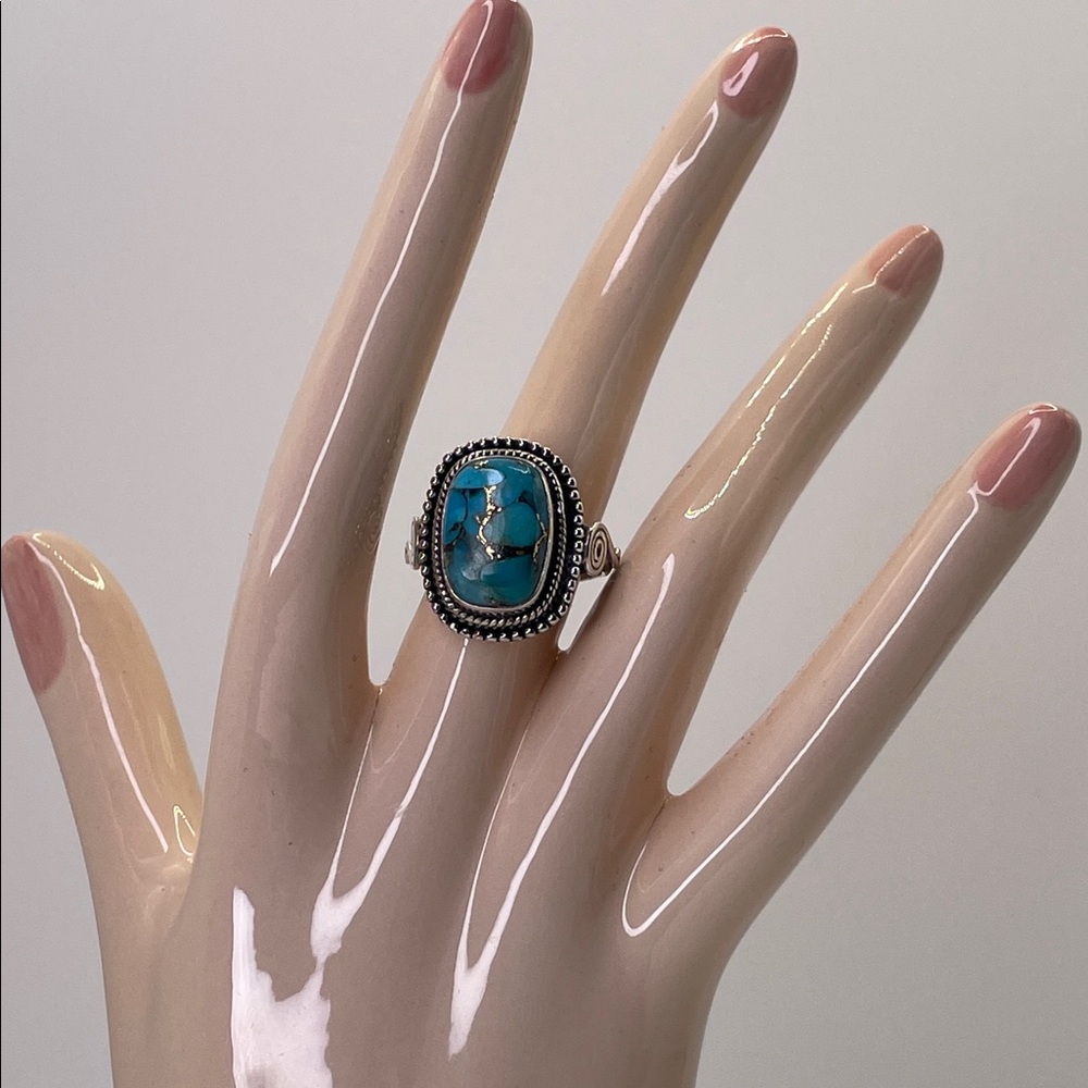 Sterling silver 925 turquoise mosaic inlay statement ring Size 7